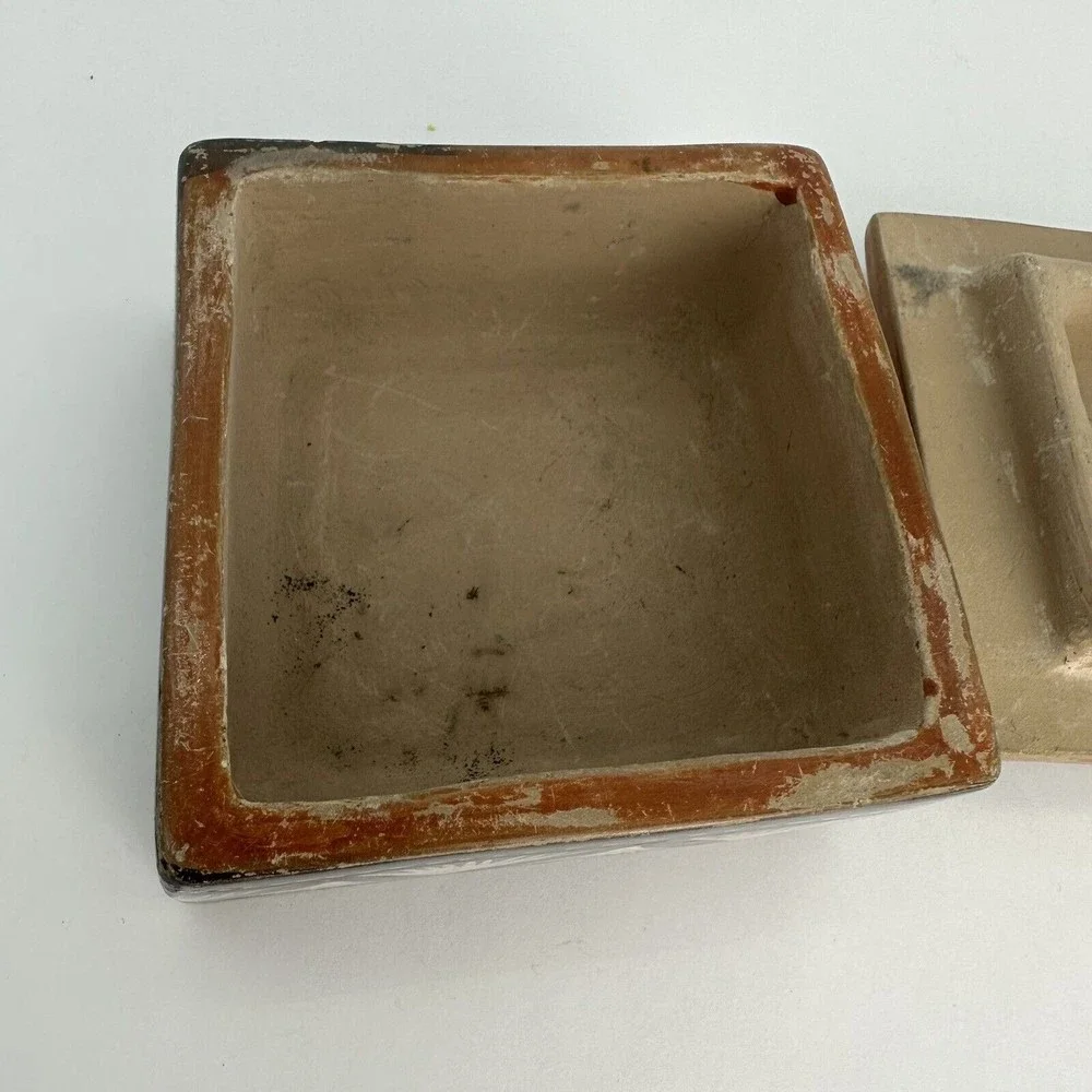 Tonala Mexico Pottery Trinket Jewelry Box Folk Art Vintage